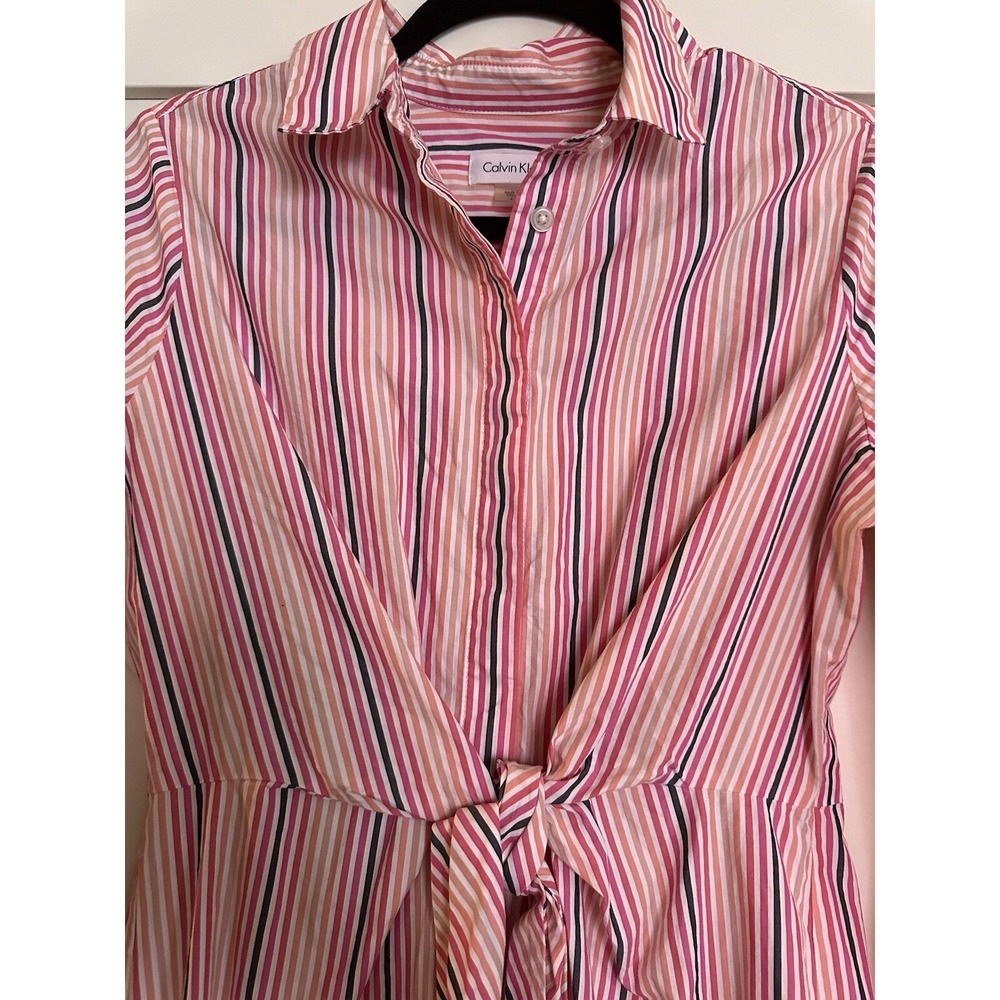 Calvin Klein Pink Striped Tie Front Shirt Dress Size 6
